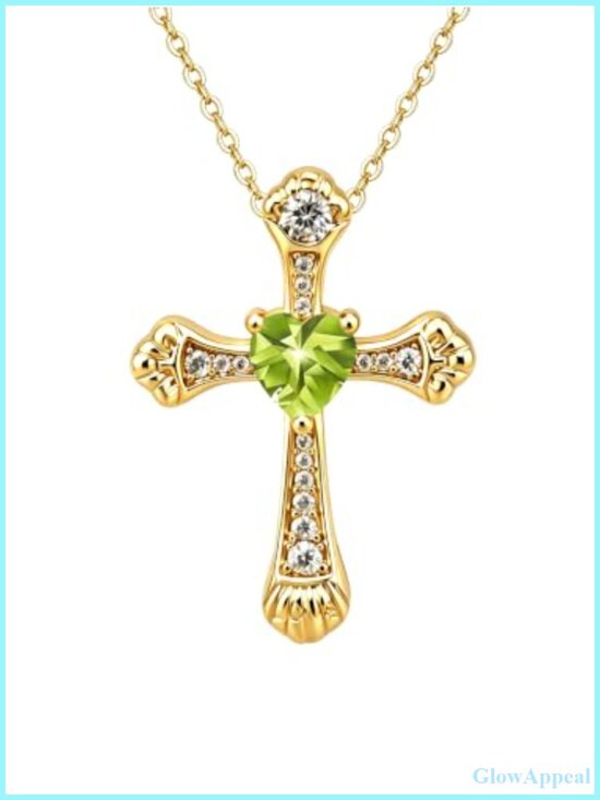 Jewelry - 18K Gold Plated Cross Heart Pendant Necklace Cubic Zirconia